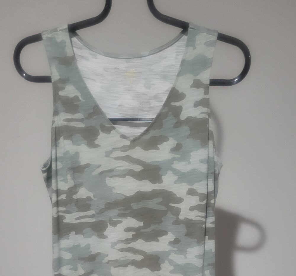 Belle Kim Gravel Size L Green Camo Slub Knit Tank Dress RETIRED A394058 EUC